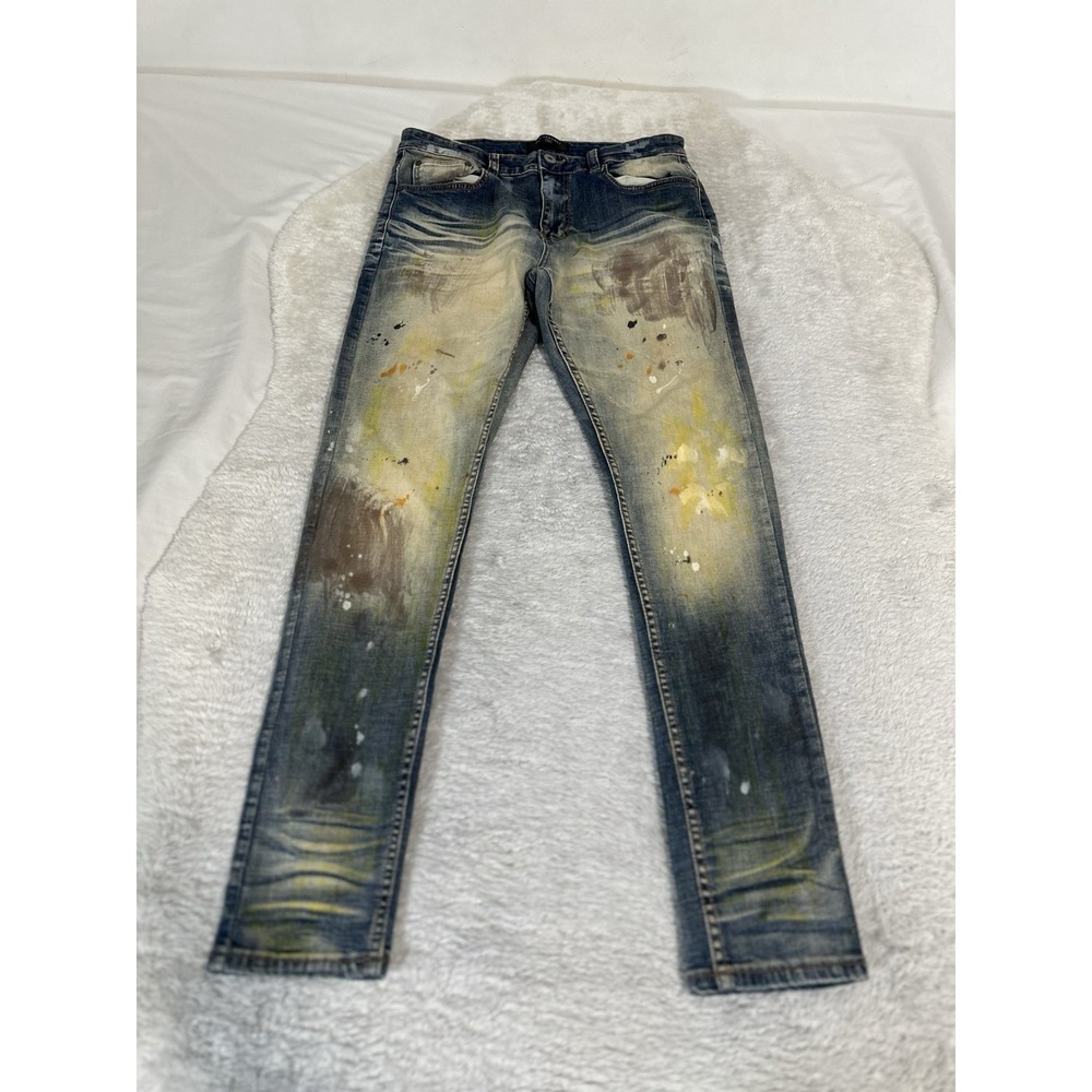 Serenede Mens Blue‎ Distressed Skinny Jeans Size 34x33 Pants Stretch